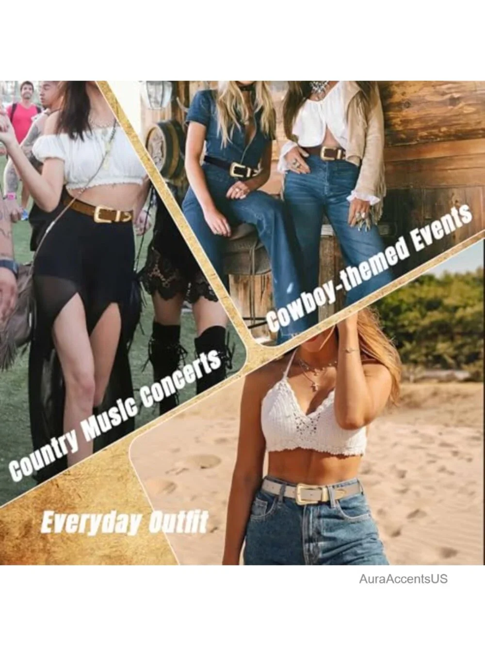 Women's Western Suede Leather Belt Retro Gold Buckle Cowgirl Belt for Jeans